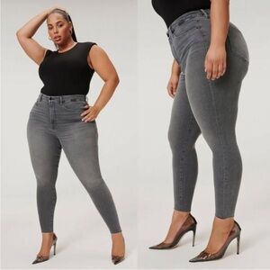 Good American Good Waist Ankle Skinny Raw Hem High Waist Jeans in Black180 Sz 16